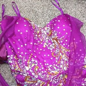 JK  Fuchsia Prom/Formal W/ Lace up back & Emblishments. All sizes